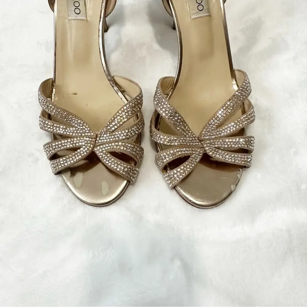 Jimmy Choo Metallic Strappy Heels rhinestone gold size EU 41 designer